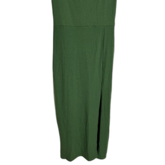 Reformation cassi knit Dress XS Green Ribbed Midi Sleeveless Square Neck slit - Picture 4 of 13
